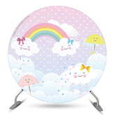 Rainbow Cloud Umbrella Brithday Party Toile de fond ronde